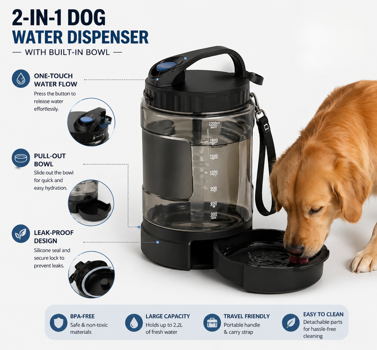 Portable Dog Water Bottle (2.2L)