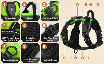 LED No-Pull Dog Harness – Rechargeable Safety Vest for Night Walks