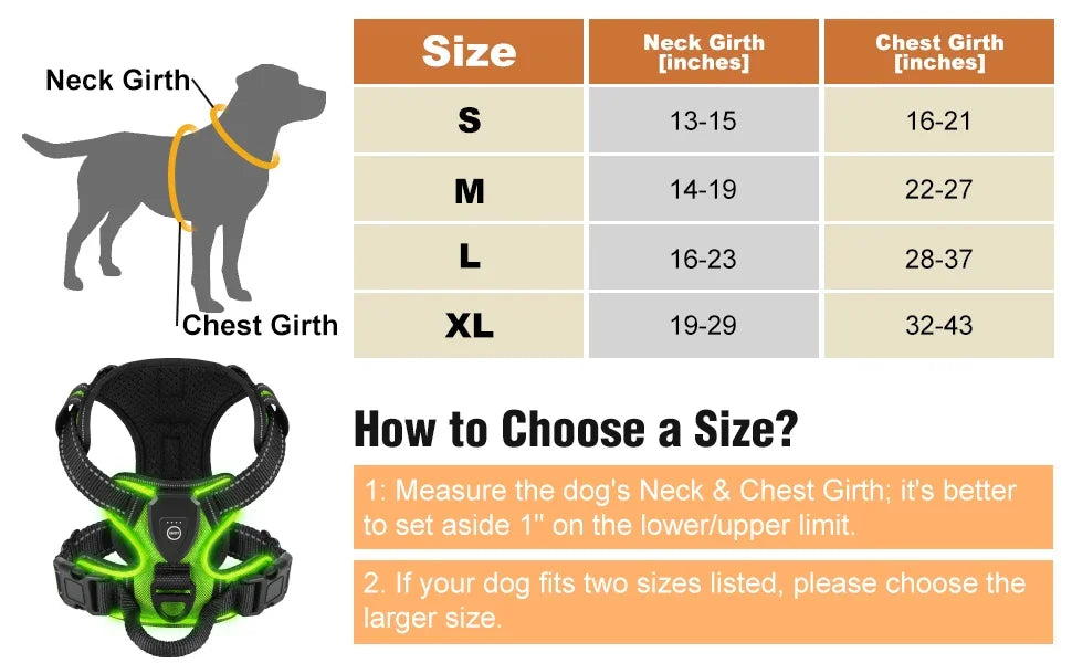 LED No-Pull Dog Harness – Rechargeable Safety Vest for Night Walks